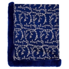 Verheyen London Hand Embroidered Sapphire Blue Shawl Scarf & Blue Mink Fur