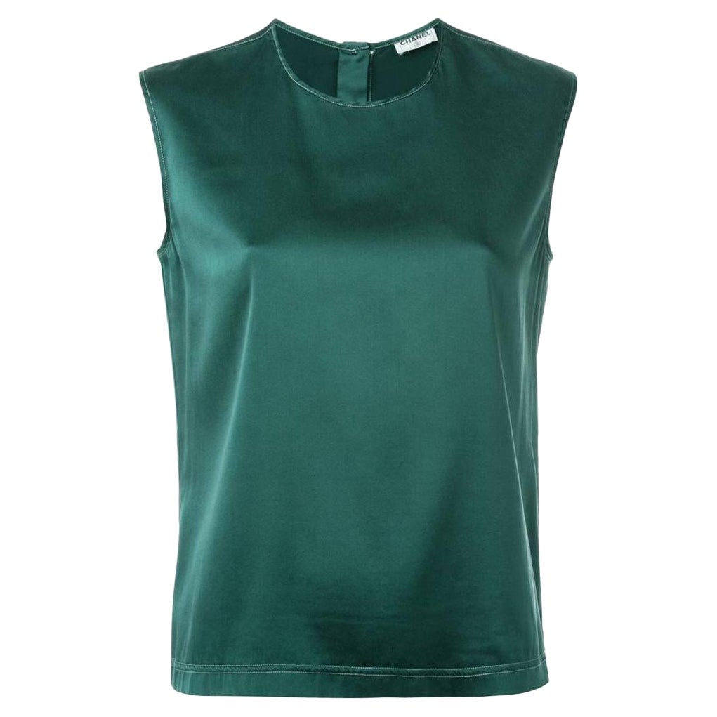 1990s Chanel dark green silk sleeveless top