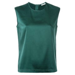 Retro 1990s Chanel dark green silk sleeveless top