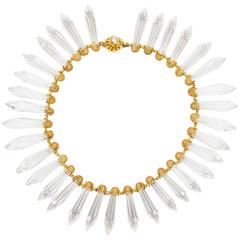 Vintage Miriam Haskell Gold Tone Clear Glass Crystal Spiked Collar Necklace