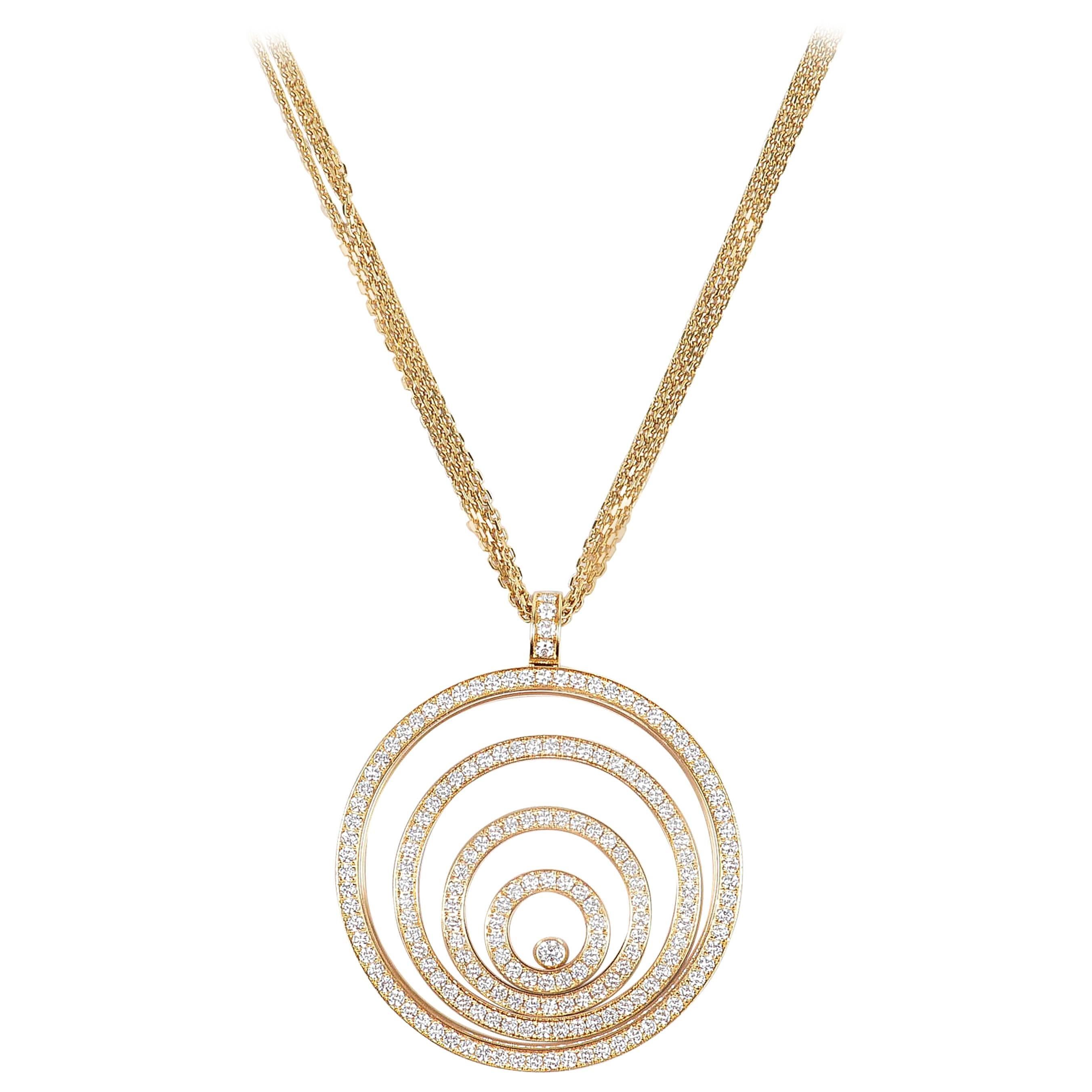 Chopard 18kt Gold & 3.17ct Diamond "Happy Spirit" Circle Pendant Necklace For Sale