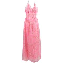Retro Oscar de la Renta Boutique Pink Paisley Print Halter Maxi Dress SZ 6