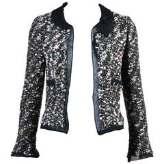 Chanel Black Multicolor Wool Blend Tweed Silk Trim Long Sleeve Blazer Jacket