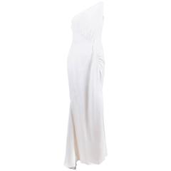 Oscar de la Renta White One Shoulder Split Asymmetrical Evening Dress SZ 4 4