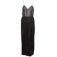 Vintage Oscar de la Renta Black Silk Beaded Sheer Sleeveless Dress SZ 8 2