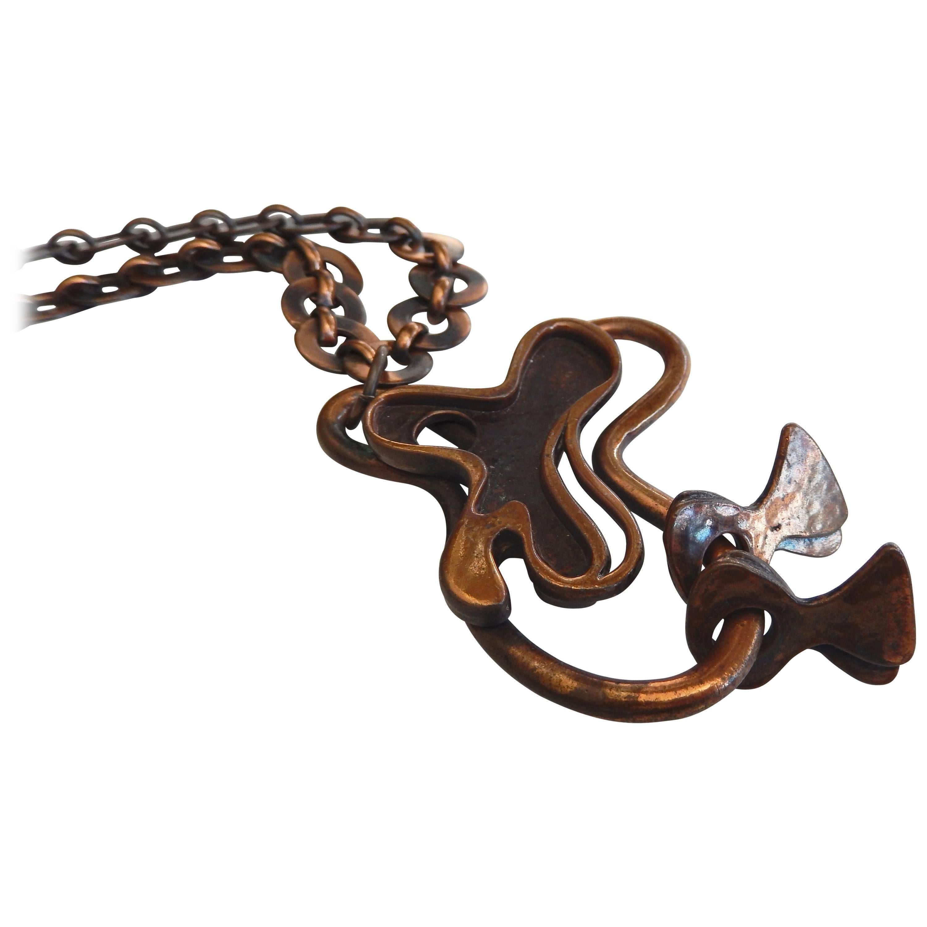  Mid-Century Rebajes Kinetic Copper "Amoeba" Pendant For Sale