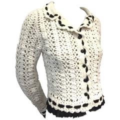 2005 Spring Chanel Cotton Crochet Jacket with Raw Chiffon Trim
