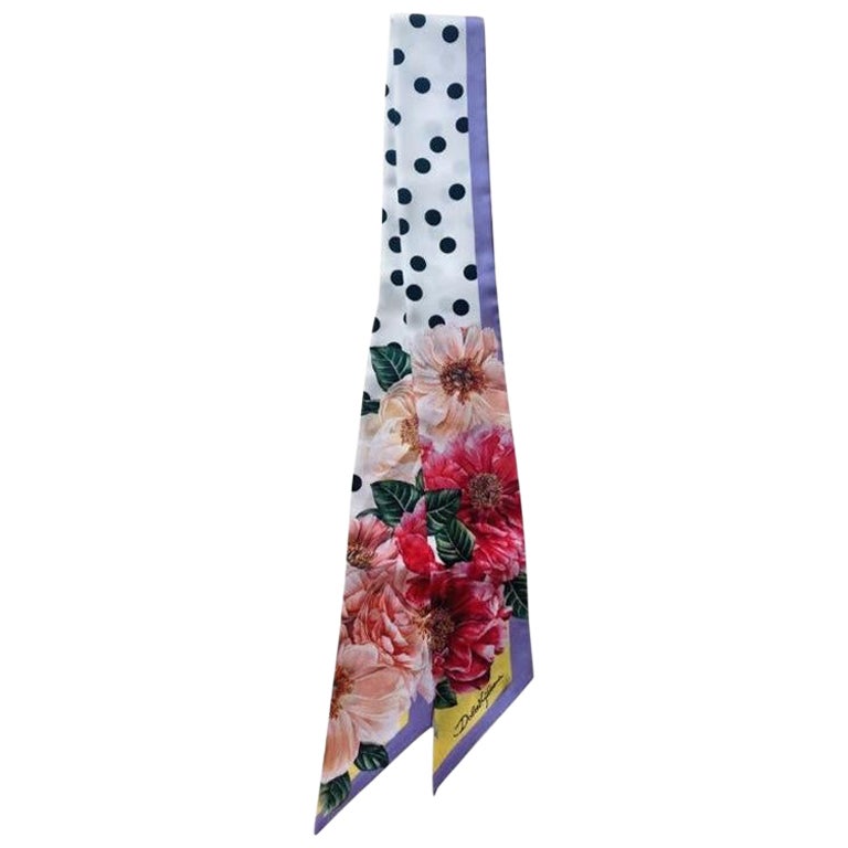 Dolce & Gabbana Multicolor Silk Polkadot Floral Mini Scarf Tie Bandeau Women For Sale