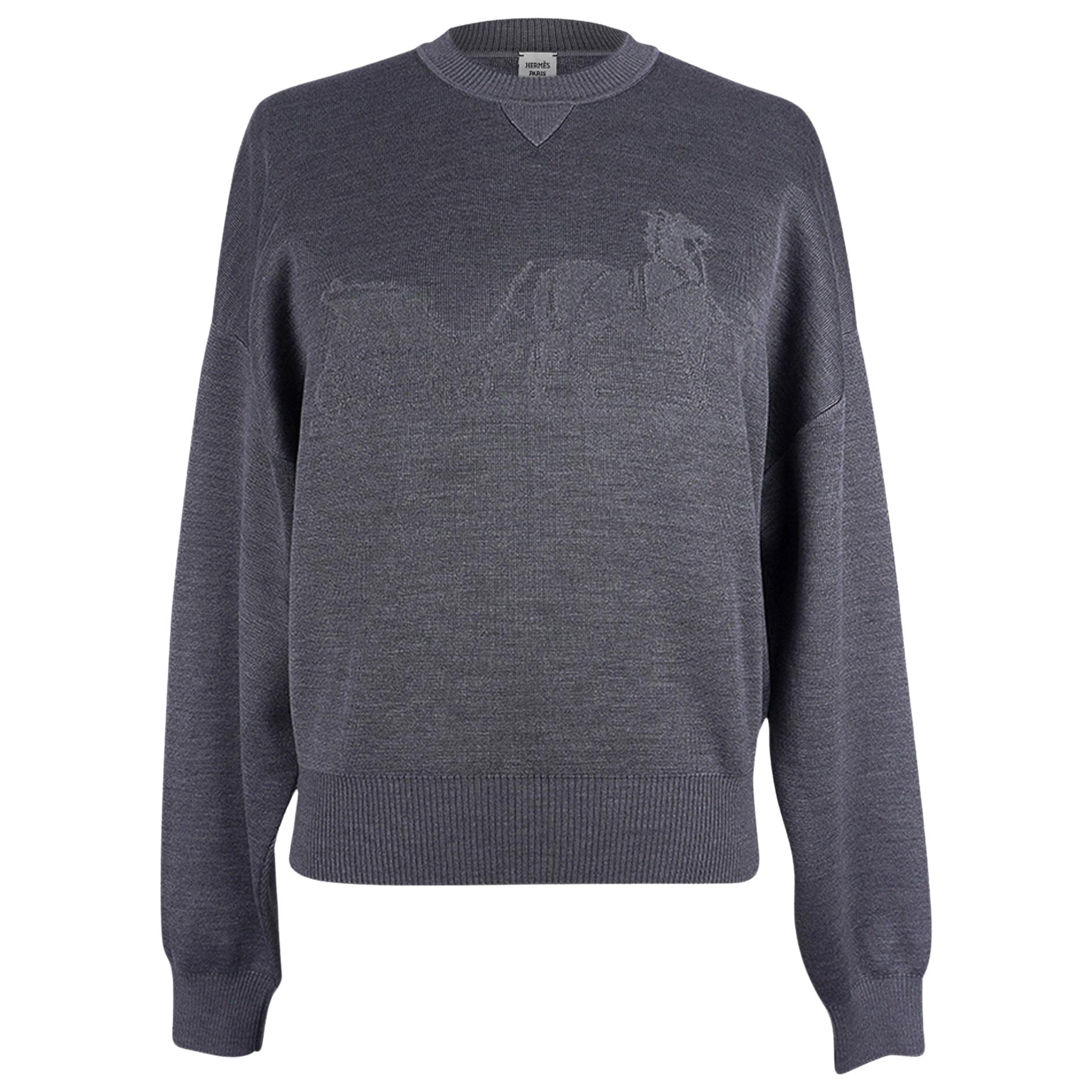 Hermes Sweater Ex-Libris Gray Cashmere and Silk  34 / 4 For Sale