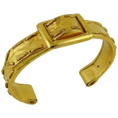 Balenciaga Vintage Gold Toned Belt Buckle Bangle Bracelet