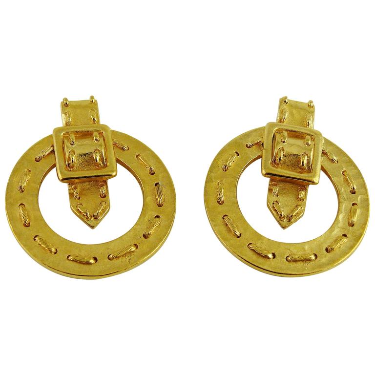 Balenciaga Vintage Gold Toned Belt Buckle Clip-On Earrings For Sale at  1stDibs