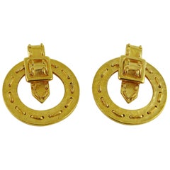 Balenciaga Vintage Gold Toned Belt Buckle Clip-On Earrings