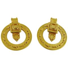 Balenciaga Used Gold Toned Belt Buckle Clip-On Earrings