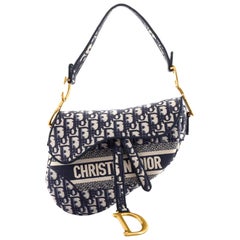 Christian Dior Saddle Handbag Logo Embroidered Oblique Canvas Medium