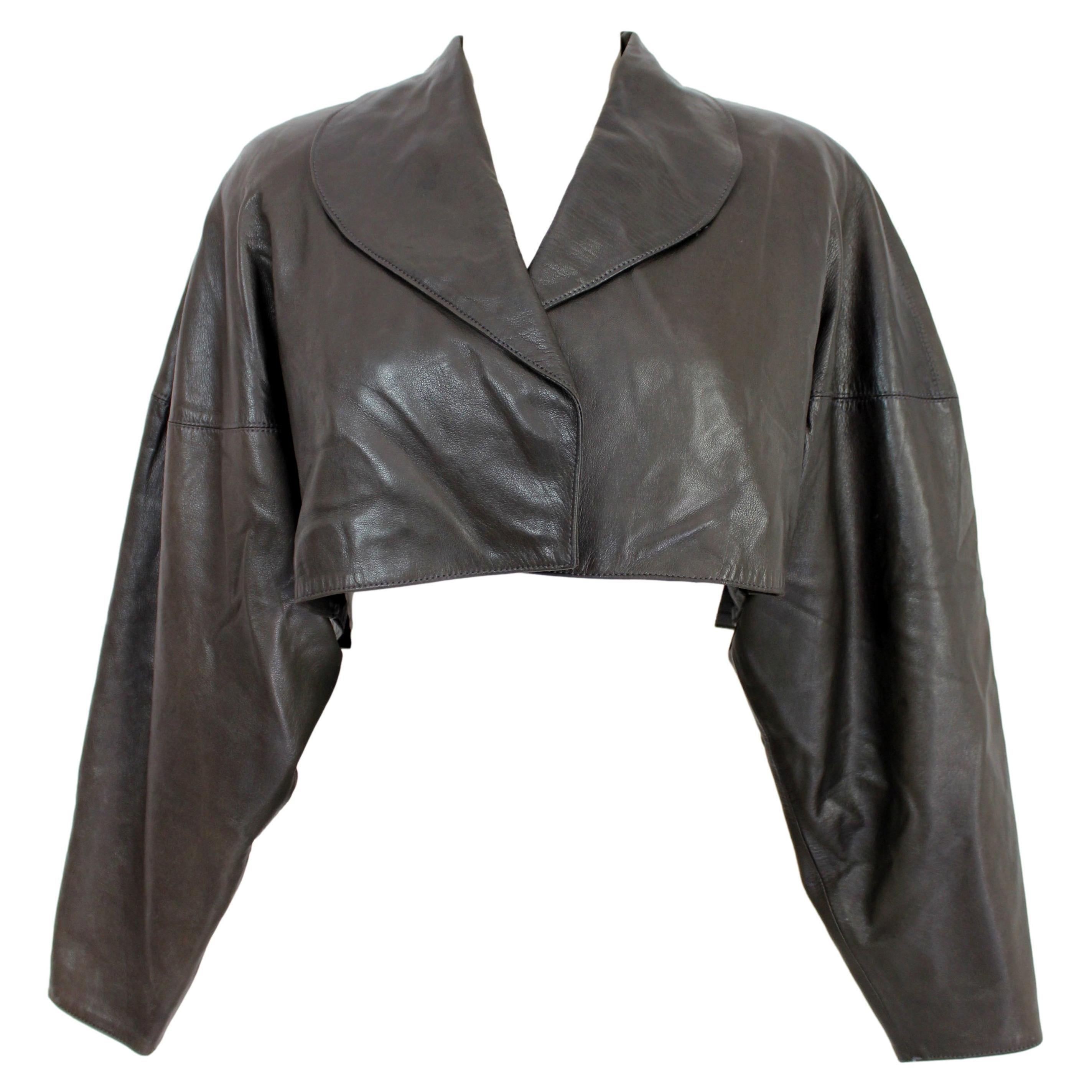 Azzedine Alaia Leather Black Iconic Bolero Jacket 1980s For Sale at 1stDibs