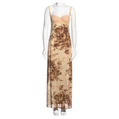 Vintage Dolce & Gabbana cream floral silk maxi dress with integrated bra, ss 1997