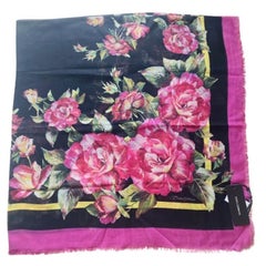 Dolce & Gabbana Black Pink Cashmere Silk Rose Floral Scarf Wrap Cover Up Flowers