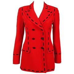 Moschino red double breasted blazer with oversized black contrast stitch, C. 199 2