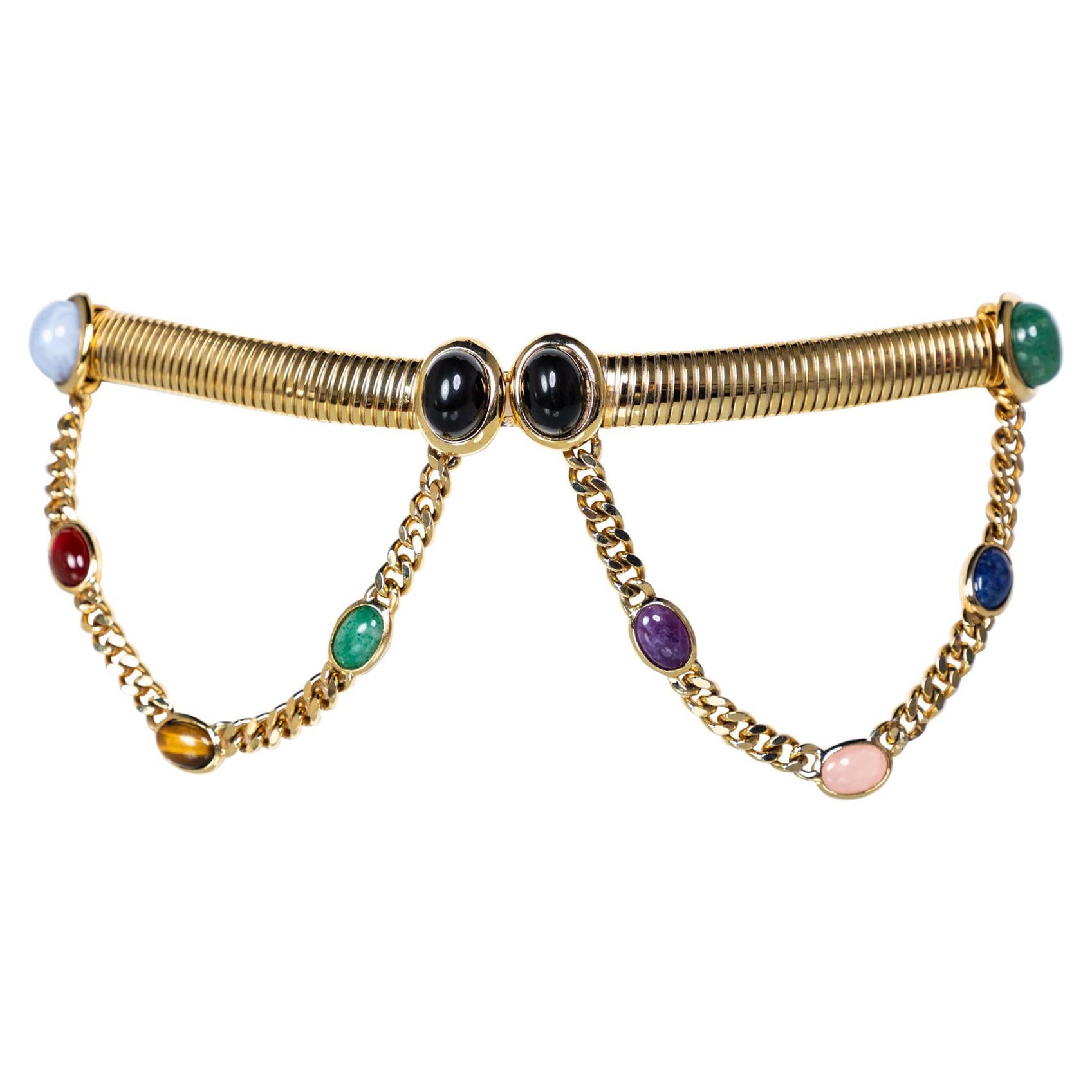 Judith Leiber Gold Semi-Precious Stones Chain Belt, 1990s