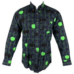 COMME des GARCONS x The Beatles Größe M Marinegrünes kariertes langärmeliges Hemd