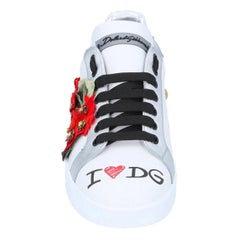Dolce & Gabbana white leather Portofino lace up sneakers shoes 