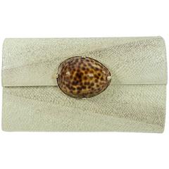 Vintage Yves Saint Laurent Haute Couture Snakeskin Clutch with Cowrie Shell
