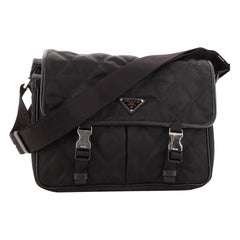 Prada Impunturato Double Buckle Messenger Bag Quilted Tessuto Medium