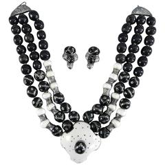 Eileen Coyne Sterling and Antique African Beads Necklace and Earrings