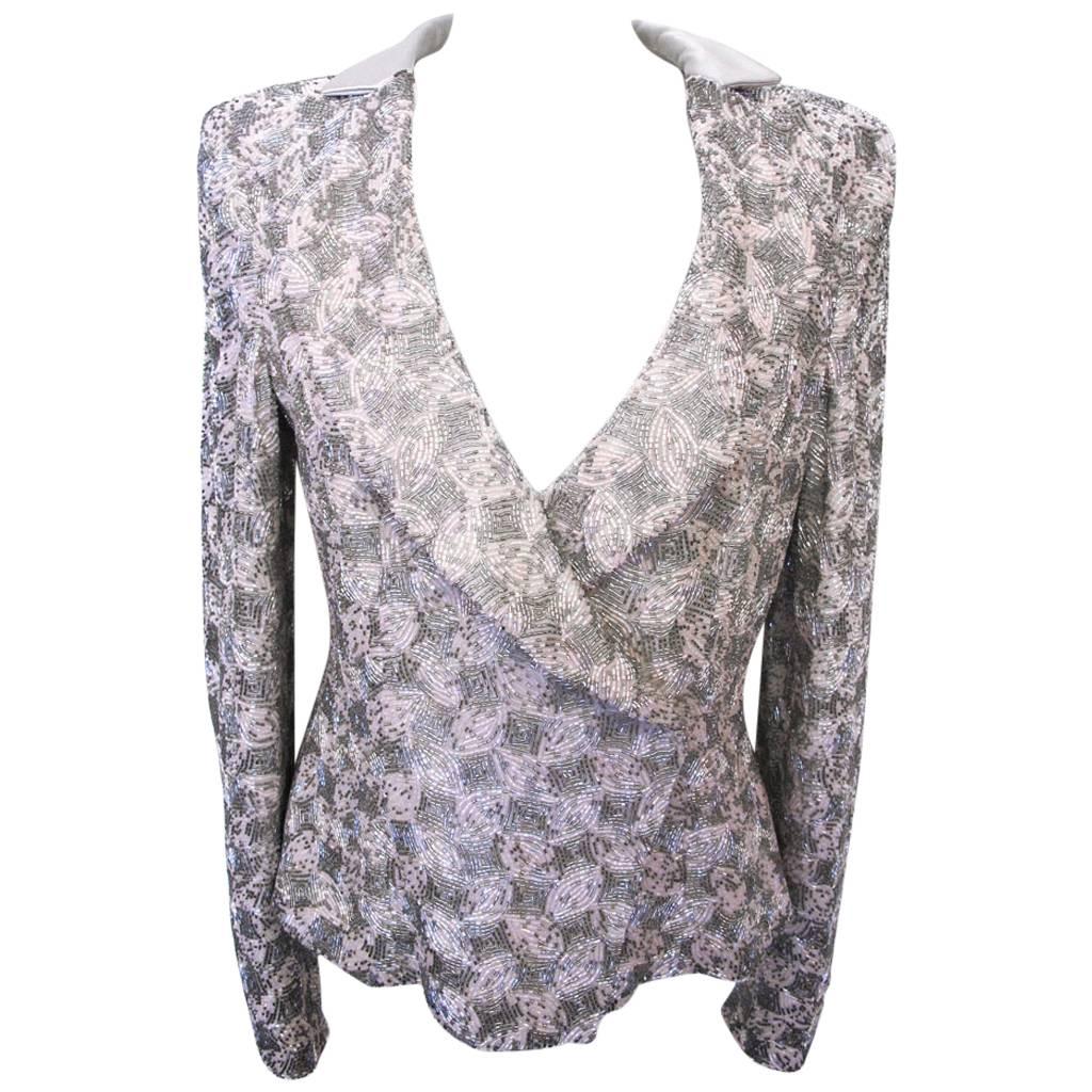 New Giorgio Armani Pink and Silver Bugle Beaded Jacket For Sale