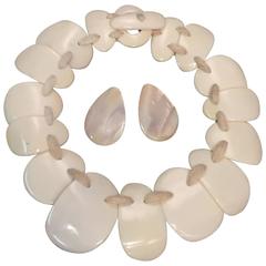 1980s Bone Disc Collar Choker with Coordinating Earrings 5