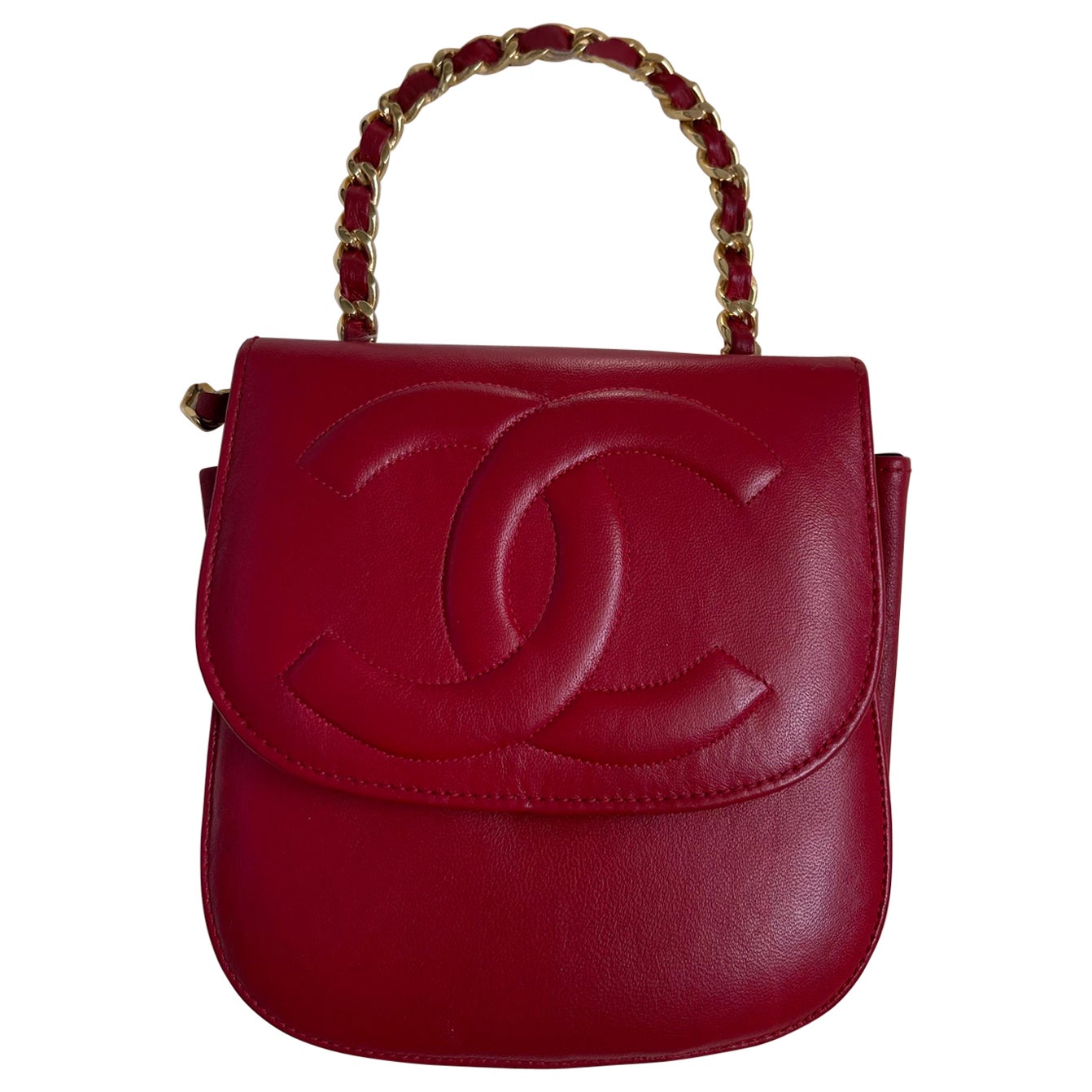 Vintage 90s Chanel Red Top Handle Bag at 1stDibs