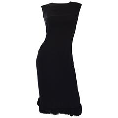 Chic 1960s Shannon Rodgers Black Crepe Sleeveless Shift Dress w/ Ribbon Trim 1