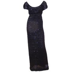c.1970 Anne Fogarty Bombshell Ribbon Crochet Sequin Dress