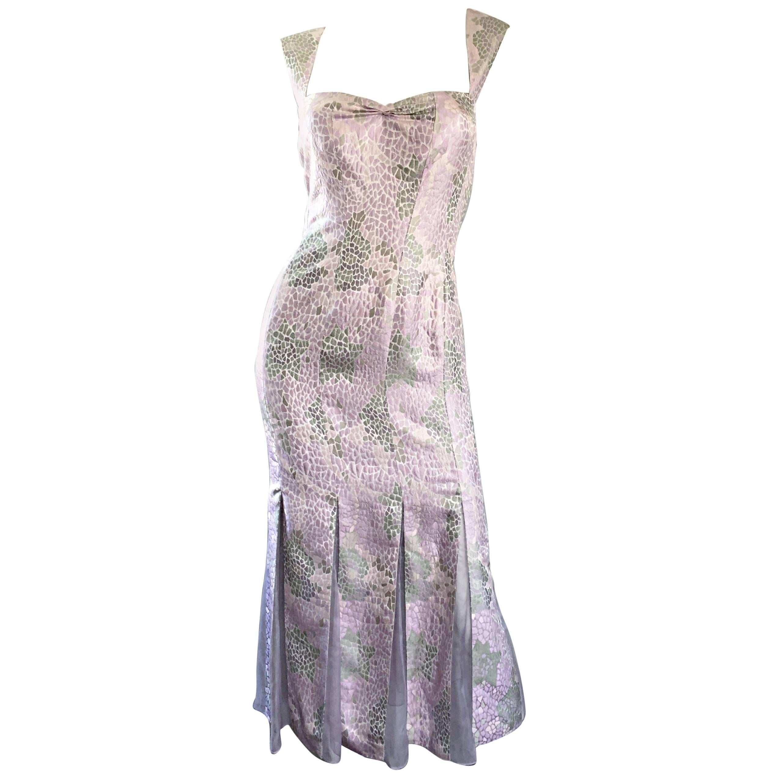 Lily Samii Alligator Reptile Print Pink + Purple + Grey Silk Carwash Hem Dress For Sale