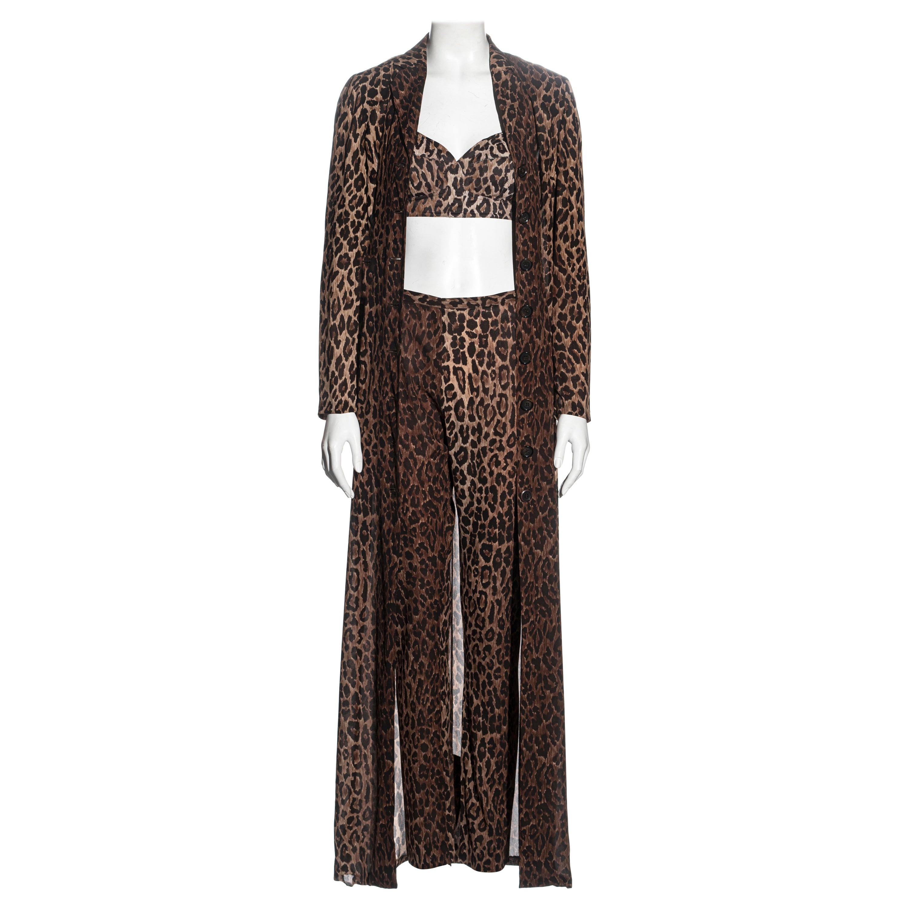 Dolce & Gabbana leopard print silk coat, pants and bra ensemble, ss 1997