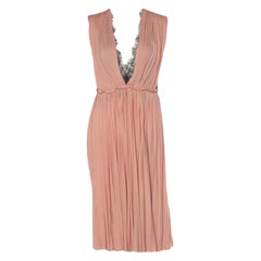 NEW Gucci Ruched Nude Pink Godess Dress with Lace Insert Bodice XS