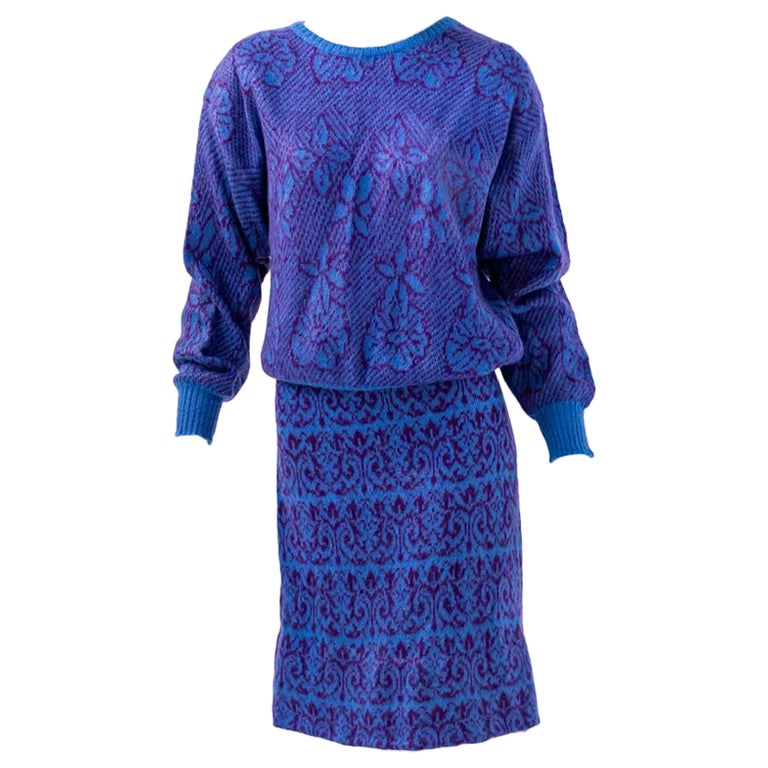 Benetton Vintage Blue Wool Skirt Suit For Sale at 1stDibs