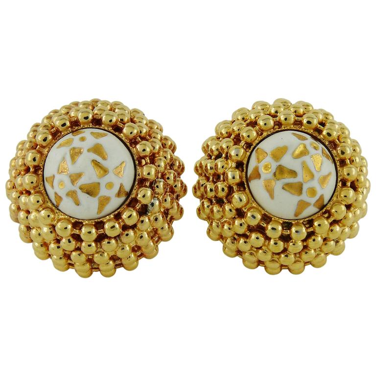 Celine Paris Vintage 1989 Domed ClipOn Earrings For Sale at 1stdibs