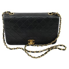Chanel Black Quilted Lambskin Leather Chain Full Flap Mini Shoulder Bag