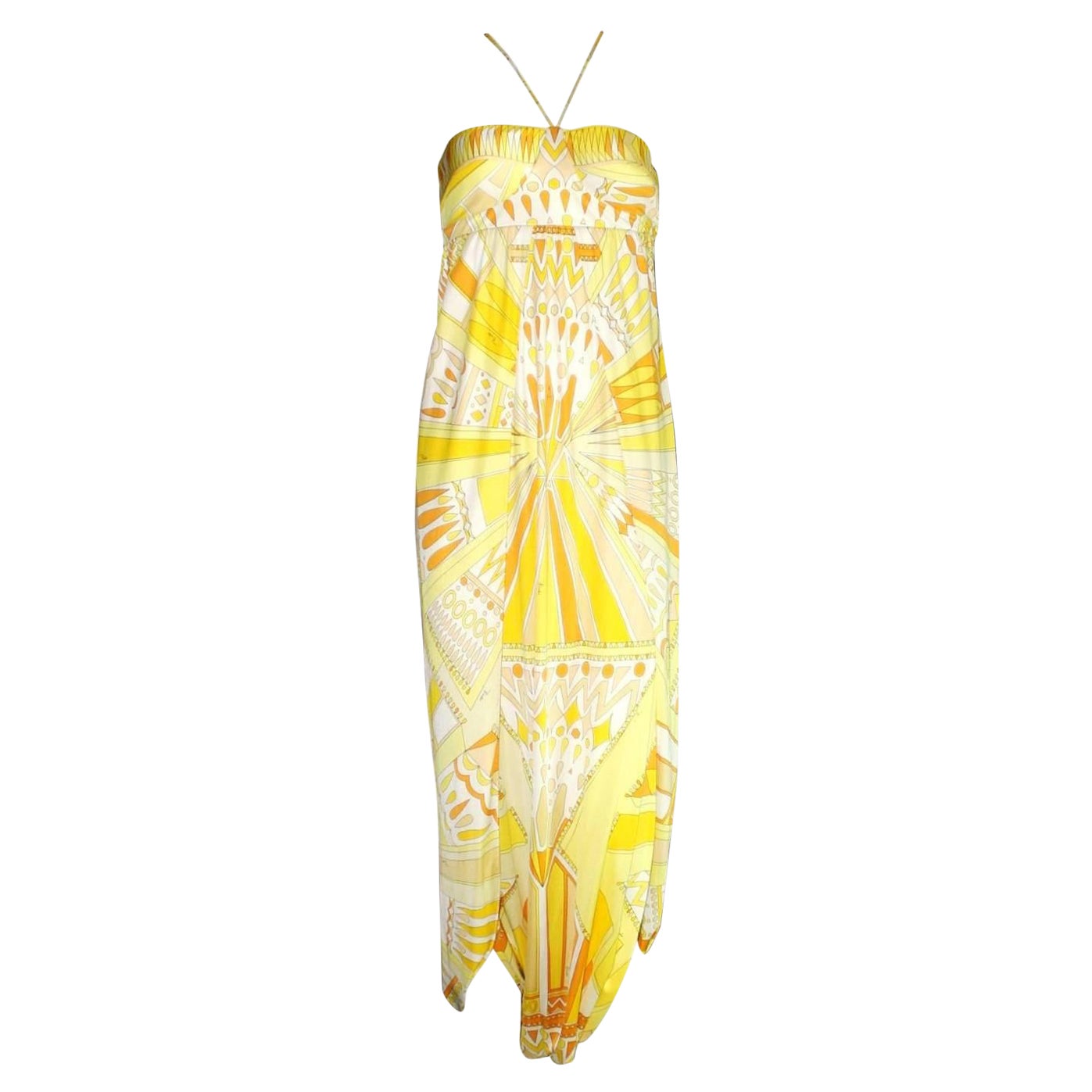 UNWORN Emilio Pucci Signature Print Sundial Silk Harem Jumpsuit Maxi Gown 44 For Sale