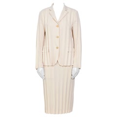 Issey Miyake vintage 1990s pleated cream jacket & skirt set 
