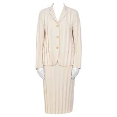 1990s Issey Miyake Pleated Cream Jacket / Skirt Set 5