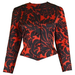 Vicky Tiel Couture Vintage Red & Black Basque Waist Evening Jacket, 1980s