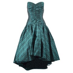 Vintage Corset Teal Taffeta Strapless Formal Evening Ball Gown Dress, 1980s