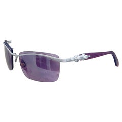 1990s Barry Kieselstein Cord Alligator Purple + Silver Chrome Vintage Sunglasses