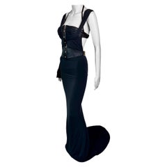 Tom Ford for Gucci F/W 2003 Bustier Corset Cutout Train Black Evening Dress Gown