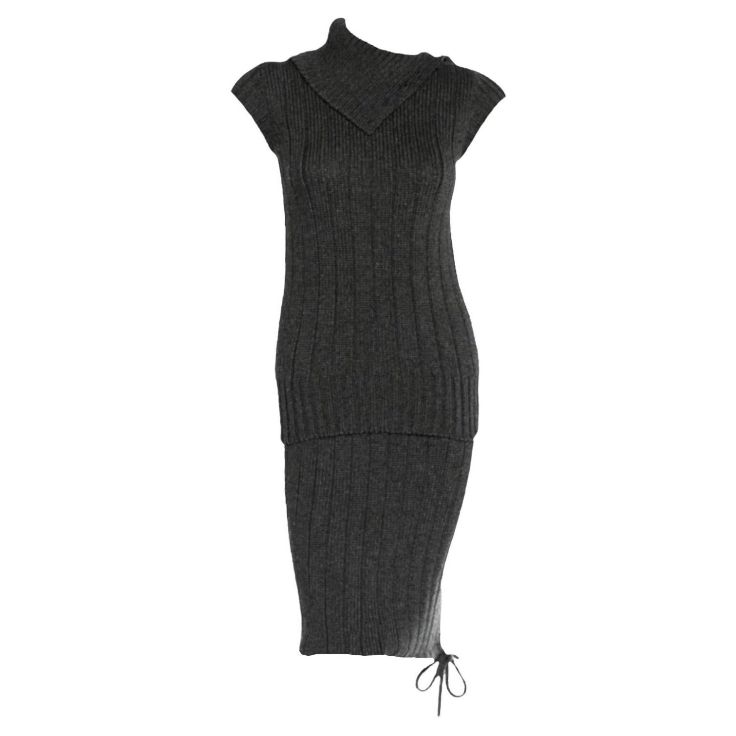 CHANEL RUNWAY SEXY OPEN KNIT DOUBLE BREASTED MINI DRESS FR 38