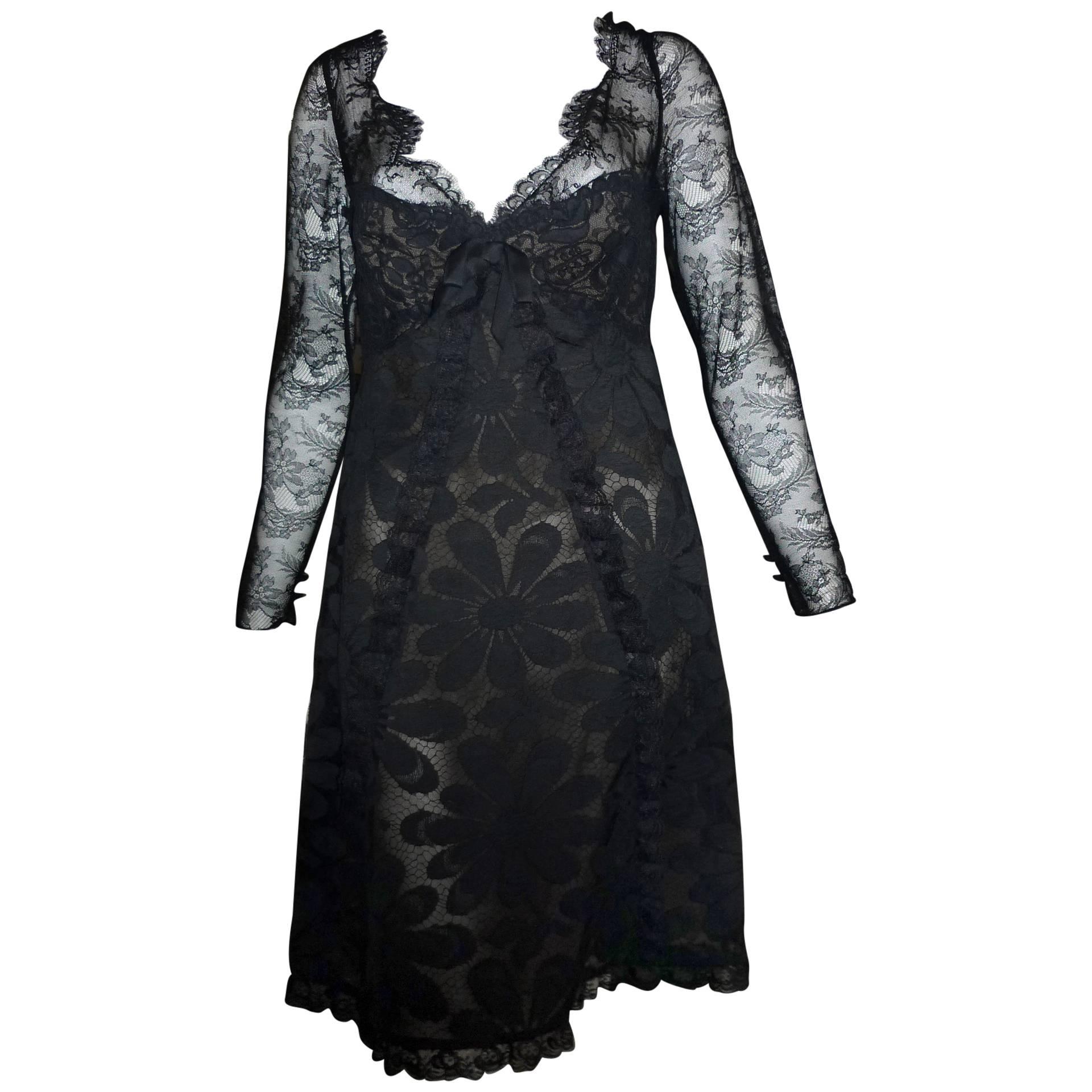 1970s Bill Blass Lace Dress in Black (S)