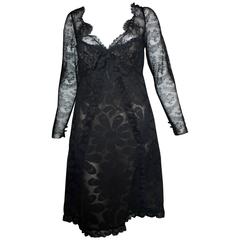 1970s Bill Blass Black Lace Dress 12