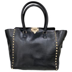 Valentino Rockstud Black Shopper Shoulder Bag